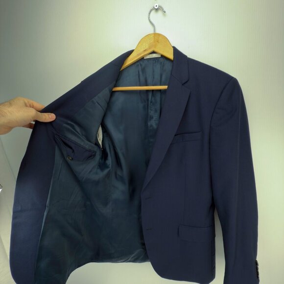 DE FURSAC Virgin wool Serge Fitted Lined Carbon Blue Suit Blazer Jacket 46R S/M - Picture 8 of 10